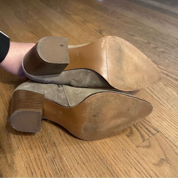 COPY - Zara Tan Boots Wedge Heel Size 37 Western Style Pointed Toe - Picture 8 of 11